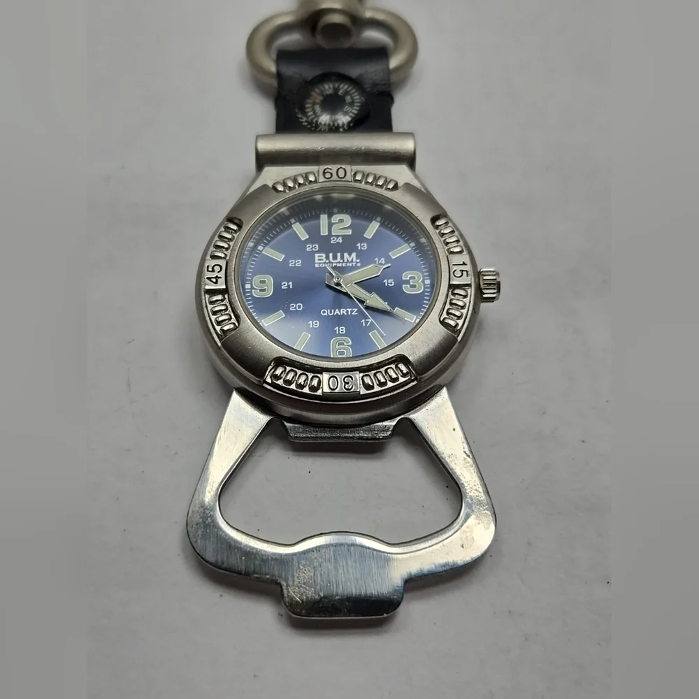 Vintage B.U.M. Equipment Bum Clip Watch Bottle Opener Compass New Battery